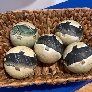 Five (5) Handmade paper mache, hand painted fish from Alaska with tiny flies.